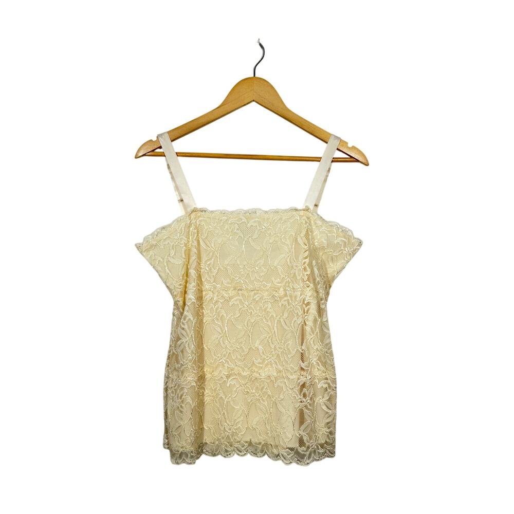 Coldwater Creek Cami Baby Doll Tank Top Medium Ivory Floral Lace Fairy Y2K